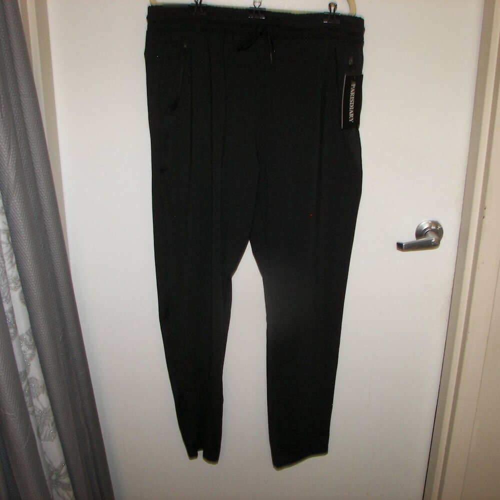 Parisdiary men's black XL stretch pants LNWT drawstring  closure